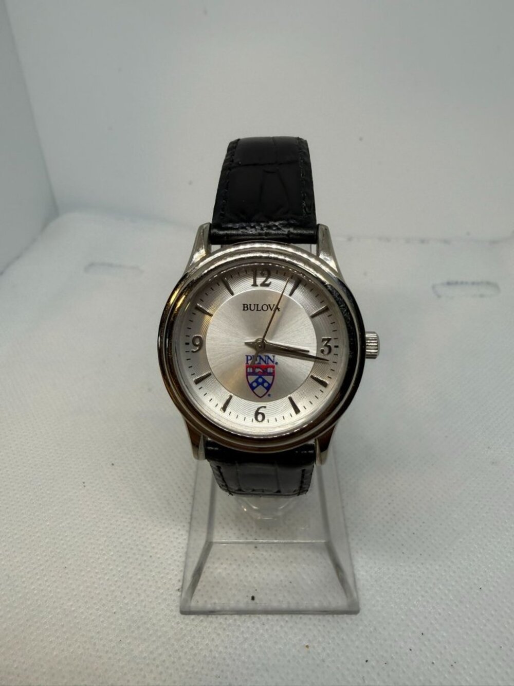 Bulova C8337088 University of Pennsylvania Men's Silver Black Leather Watch